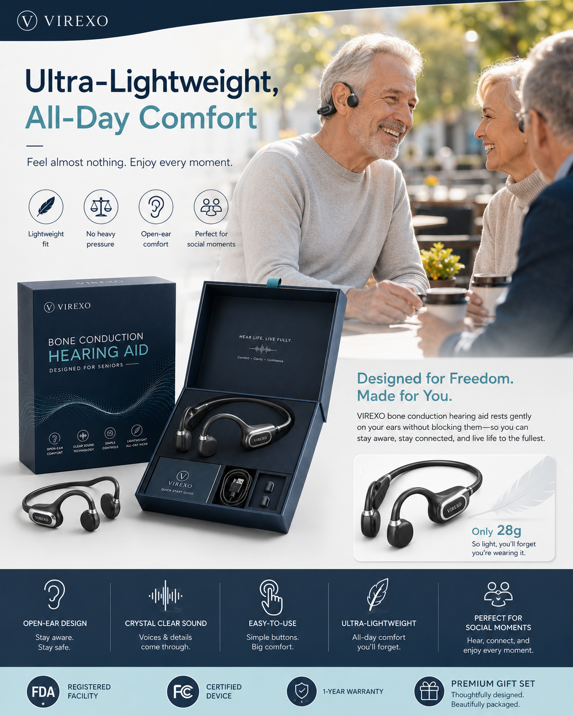 🎧 Open-Ear Bone Conduction Hearing Headphones ✨ Clearer Conversations, Comfortable Wear & Smart Daily Listening Support