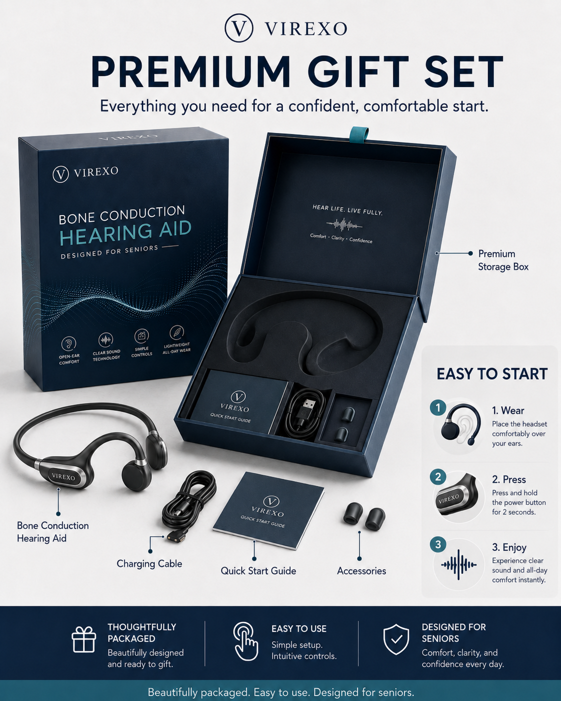 🎧 Open-Ear Bone Conduction Hearing Headphones ✨ Clearer Conversations, Comfortable Wear & Smart Daily Listening Support